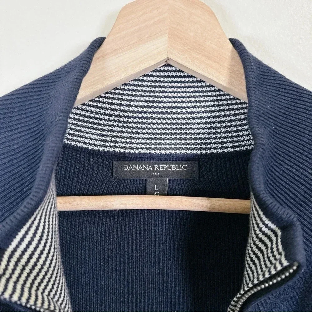 Banana Republic Navy Full Zip Horizontal Stripe Sweater Cardigan